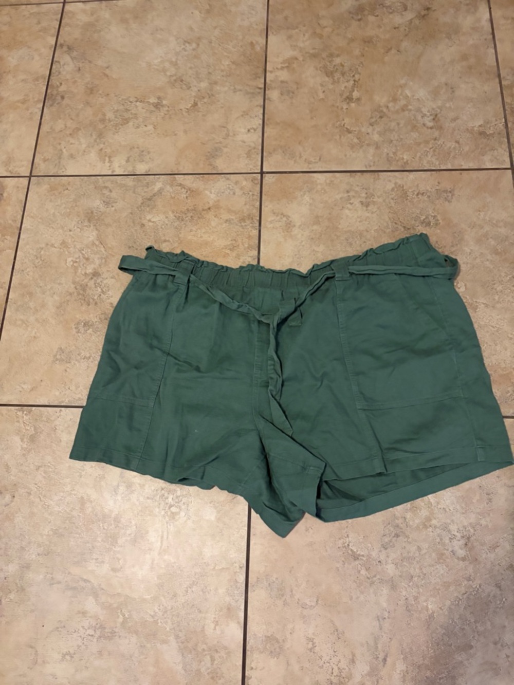 Terra & Sky Olive Green High-Waist Paperbag Shorts